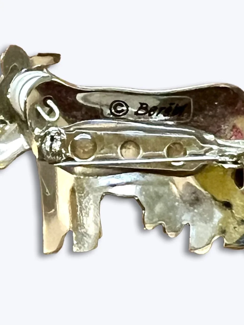 VTG Edgar Berebi Signed Articulated Enamel Cow Brooch Pin 80s Whimsy Western
